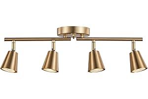 CRAFTRONOS 4 Light Track Lighting Kit, Matt Brass Finish Adjustable with Moden Flush Mount Ceiling Spotlight for Kitchen,Livi