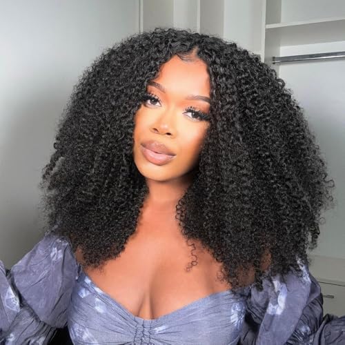 BLY Afro Curly Bundles Human Hair 100% Unprocessed Virgin Hair for Women 22 24 26 Inch Natural Black Full Afro Kinky Curly Hair Extensions 3 Bundles