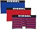 Diesel Men's 3-Pack Shawn Yarn Dye Cotton Stretch Trunk, Red Stripe/Blue/Red, Medium