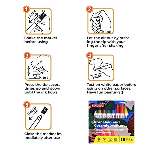 Colozoo Porcelain Markers Dishwasher Safe 10 Bright Colors Ceramic