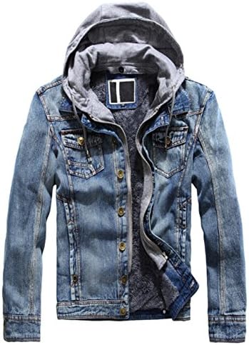 DSDZ Men's Winter Fleece Lined Denim Jackets Warm Jeans Coat with Removable Hood