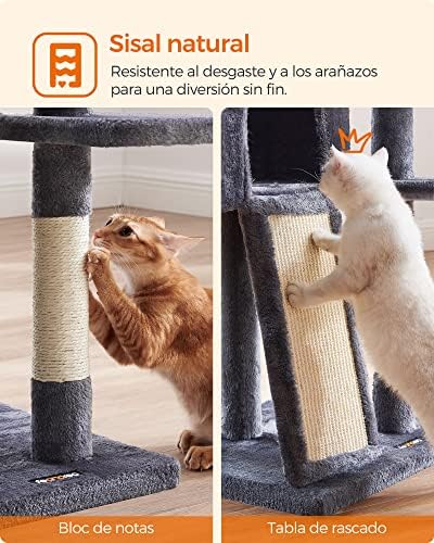 Árbol para Gatos Pequeños, 135 cm, Condominio para Gatos de Felpa de Varios Niveles, con Cubierta de Plataforma Extraíble y Lavable, Rascador, Cesta, Cueva, Gris Oscuro