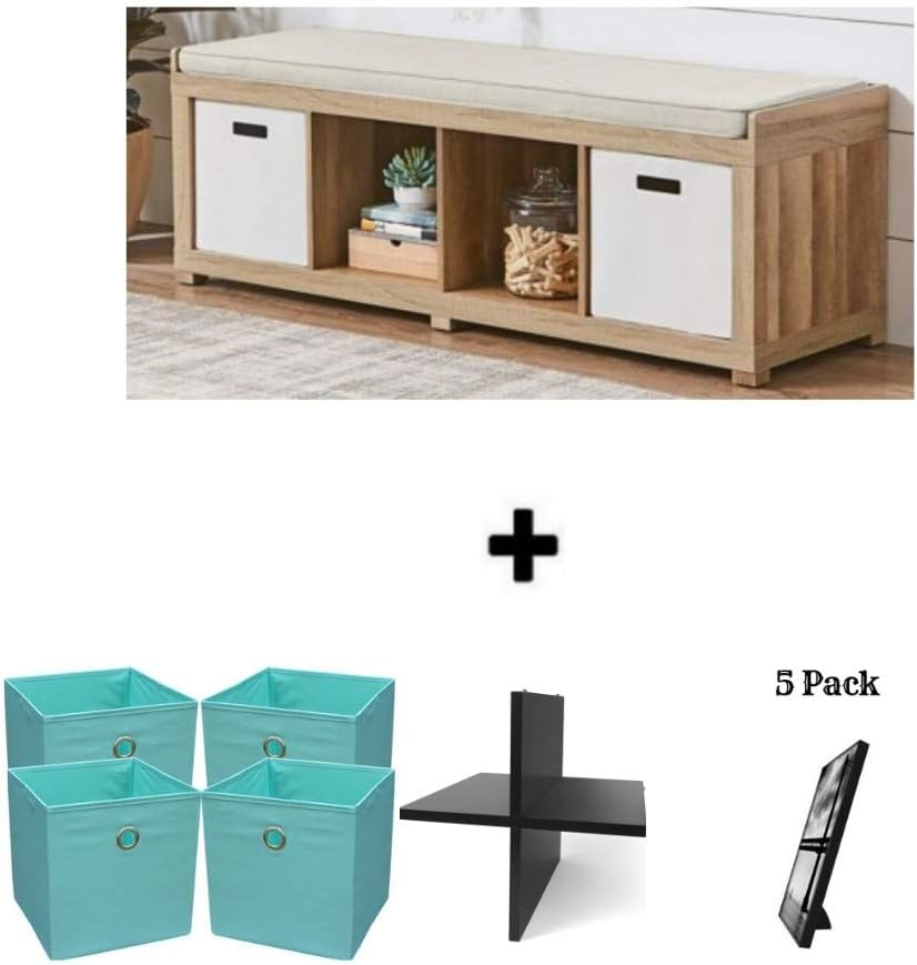 Better Homes and Gardens Storage Organizer Bench (4-Cube, Weathered with Free)