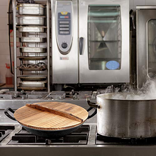 Pre-Seasoned Cast Iron Wok with 2 Handled and Wooden Lid (14 Inches) - Nonstick Iron Deep Frying Pan with Flat Base for Stir-Fry, Grilling, Frying, Steaming - Authentic Asian, Chinese Food By Homeries - Thumbnail 5