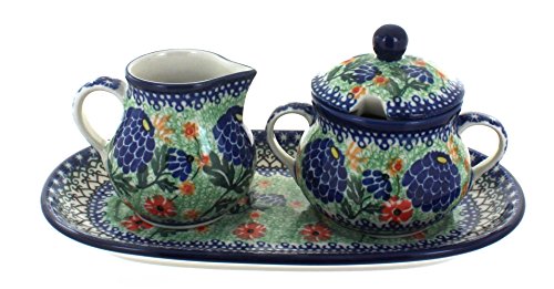 Click Here to See More Images Polish Pottery Sofia Small Cream & Sugar Set with Tray
