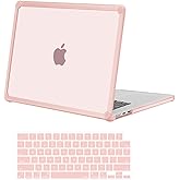 MOSISO Compatible with MacBook Air 15 inch Case 2026 2025 2024 2023 Release M4 A3241 M3 A3114 M2 A2941,Crack&Fingerprints-Resistant Heavy Duty Hard Shell with TPU Bumper&Keyboard Cover, Pink
