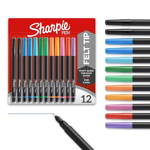 Sharpie Felt Tip Pens, Fine Point (0.4mm), Assorted Colors, 12 Count - Journali…