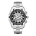 Affute Mens Automatic Mechanical Skeleton Dail Analog Wrist Watches Stainless Steel Bracelet,Silver