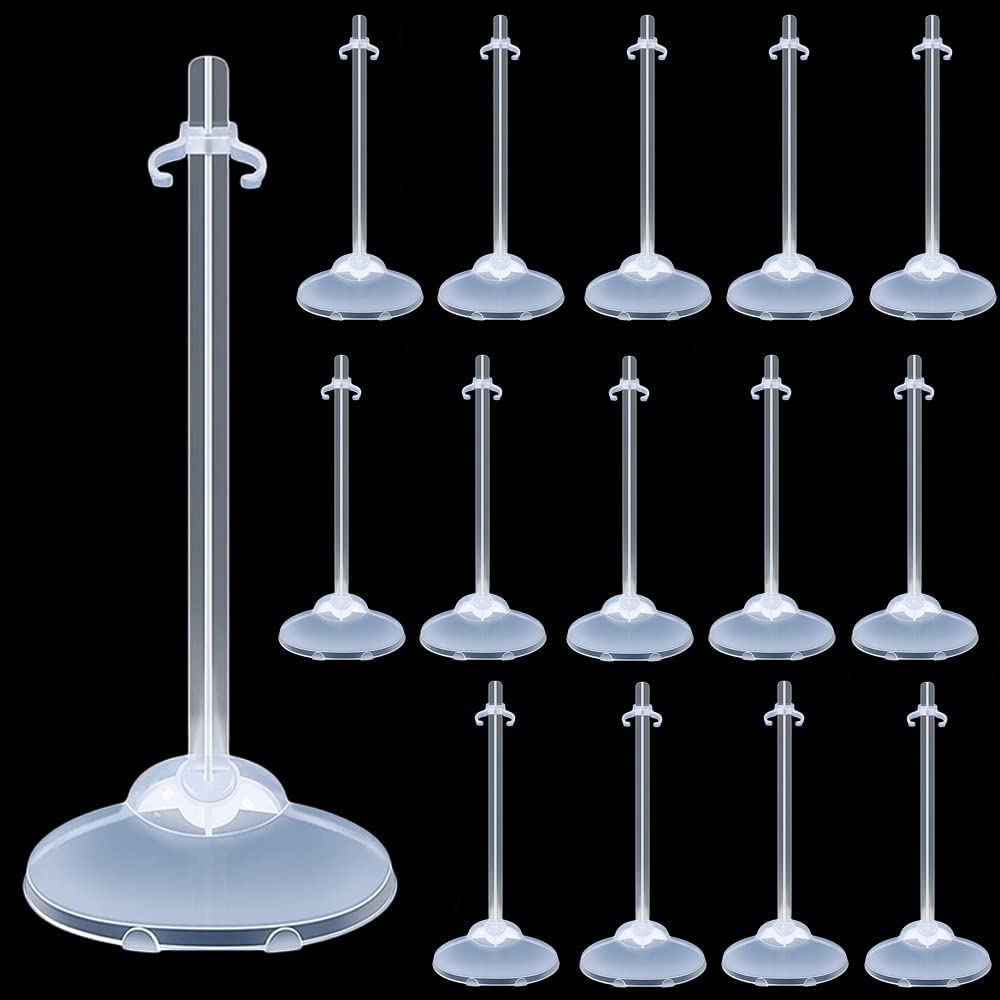 BieFuSin 20Pcs Doll Stands Display Holders, Transparent Plastic Doll Display Stand Support for 11 to 13 Inch Dolls, Adjustable Action Figure Stand Barbie Accessories for Dolls (20Pcs)