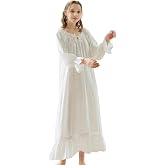 Shymay Women's Victorian Cotton Nightgown Vintage Nightdress Long Sleeve Sleepwear Lace Ruffle Lounge Dress