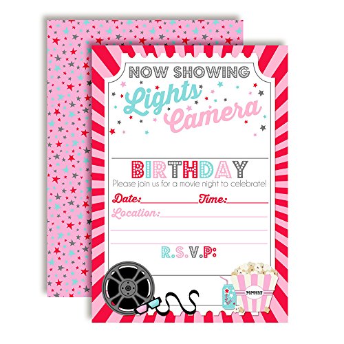 Movie Night Birthday Party Invitations for Girl, 20 5