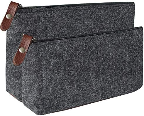 Pencil Bag Pen Case 2Pack Large Capacity and Small Capacity Storage, Felt Pencil Pouch with Zipper and Compartment, Pen Pencil Case for Adults Teens, Stationery Bag for Office College School - Black
