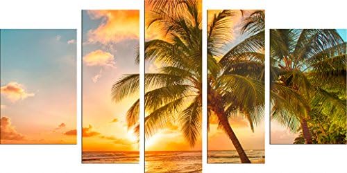 Startonight Glass Wall Art Acrylic Decor Palm and Yellow Sunset Set of 5 Total 90 x 180 cm Startonight Original Artwork the Ultimate Wall Art