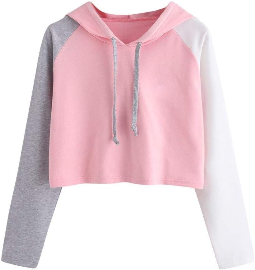 Hoodie Long Sleeves Teen Pullover Tops Crop Girl Color Fashion Brands Off Shoulder Hoodie Women's Tops Drawstring Crop Top Top Sweatshirts Blouses Longsleeve Pulli Teenage Girl