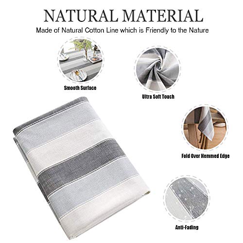 Deep Dream Tablecloths,Dyed Stripe Table Cloth,Cotton Linens Wrinkle Free Anti-Fading,Table Cover Decoration for Kitchen Dinning Party (Rectangle/Oblong, 55''x120'',10-12 Seats, White&Gray) - Thumbnail 2