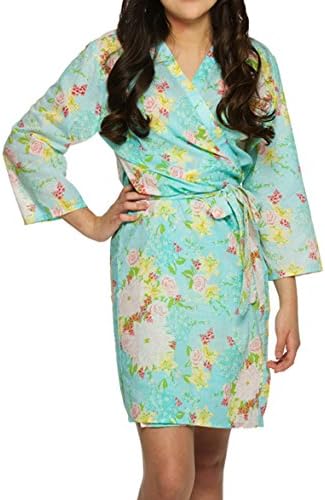 Bridesmaids Robes Floral (Medium, Turquoise), Womens Robe Short Cotton, Wedding Robe