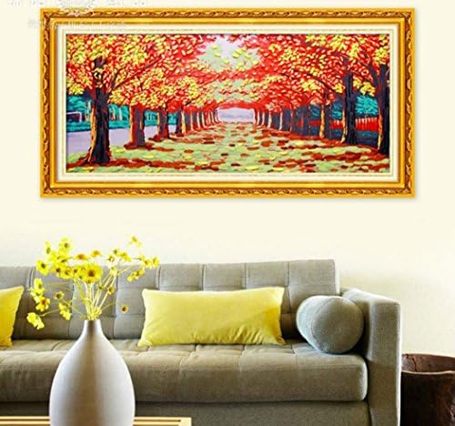 Aureate Handmade Completed Silk Ribbon Embroidery Canvas Wall Art Home Decoration Gold Woods Path 53"×30" Large