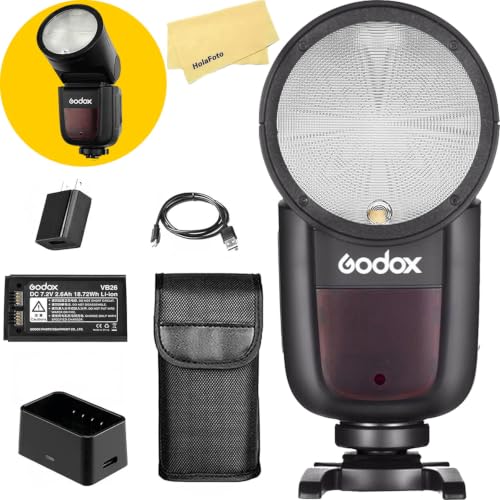 Godox V1 V1-C V1C Rundkopf Kamerablitz für Canon-Kameras Speedlite,76Ws,2,4GHz TTL 1/8000 HSS,480 Aufnahmen mit Voller Leistung,1,5s Blitzladezeit,260