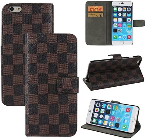 iPhone 6S Plus Case,[Kickstand Feature] [Grid Pattern] Premium PU Leather Wallet Case Flip Cover for iPhone 6S Plus 5.5 inch, [Brown/Black]