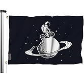 Swono Black Planet Flag 3x5 Ft Space Astronaut Bicycle Saturn Flag for Outdoor Indoor Office Workplace Home Garden Business
