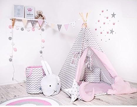Indianerzelt Tipi Set für Kinder Spielzeug drinnen draußen Spielzelt Zelt mit Korb Tipi-Set Indianer Indianertipi (Tipi mit 8