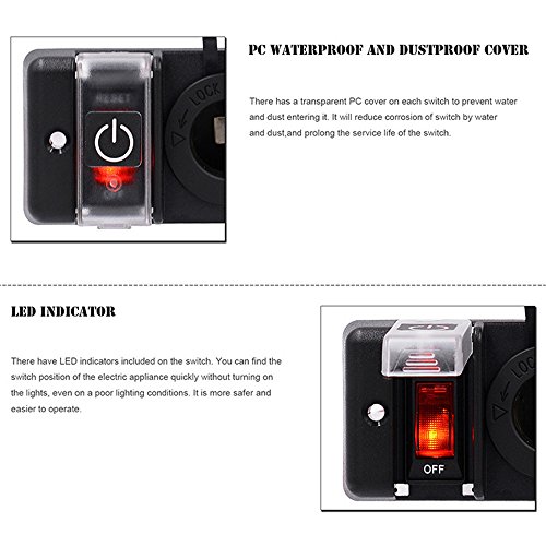 Dual USB Charger Socket Panel,elecfan Waterproof 12V 3.1A Cigarette Lighter Adapter with Switch for Car Boat Marine Vehicle Motorcycle ATV for iPhone XS Max/XR/7/8 Samsung Galaxy Note 9 - Black