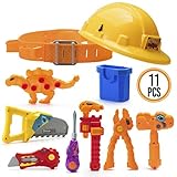 Prextex Dinosaur Themed Kids Tool Belt with Adjustable Children's Carpentry Construction Yellow Hard Hat Dinosaur Toys