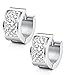 LOYALLOOK 3 Row Crystal Inlaid Stainless Steel Womens Mens Hoop Huggie Silver Tone