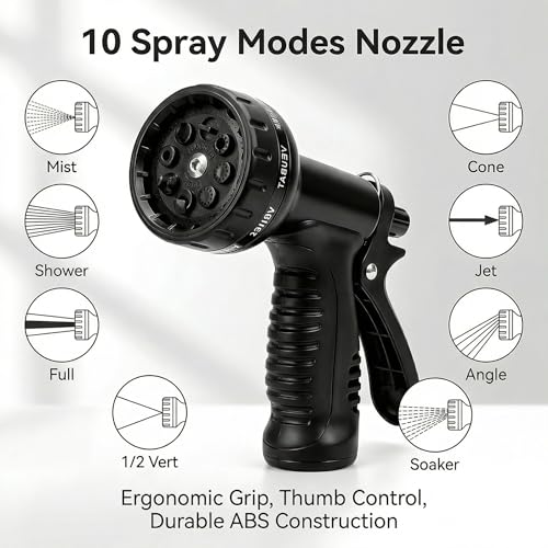 Expandable Garden Hose, Upgraded 3-Layer Natural Latex No-Kink Flexible Water Hose with 10-Pattern Spray Nozzle, Solid Brass Connectors – for Garden Watering, Car Wash, Pet Bathing (100ft)