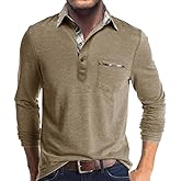 Mens Long Sleeve Polo Shirts Casual Button Moisture Cotton Tees Stylish Tops Golf Shirts with Pocket