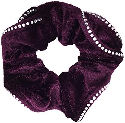 NTL #603 Purple Velvet Rhinestone Hair Scrunchies (Regular) Tie Band Ponytail Holder, Hair Scrunchy (Pack of 2)
