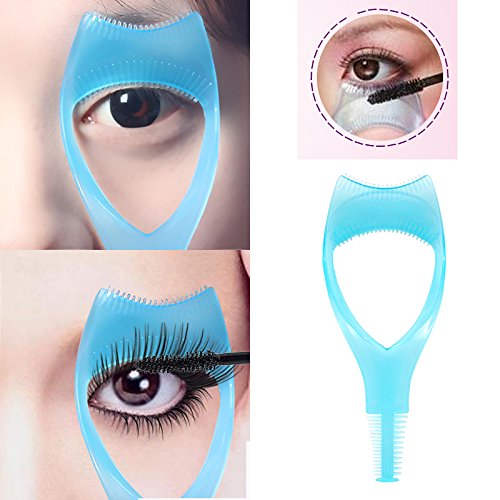3Pcs Plastic Makeup Upper Lower Eye Lash Mascara Guard Applicator With Comb Eyelashes Curlers Shields Applicators (Blue)