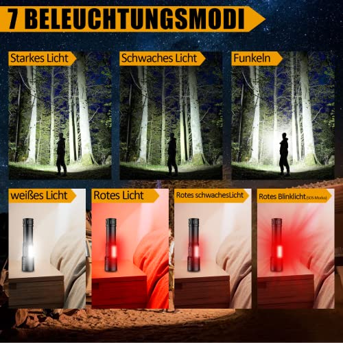 HANHUI Taschenlampe LED 10000 Lumen Extrem Hell Taschenlampen USB Aufladbar Taktische Taschenlampe mit COB Arbeitsleuchte 7 Lichtmodi IPX67 Wasserdicht Flashlight Zoombar für Camping Wandern Notfälle