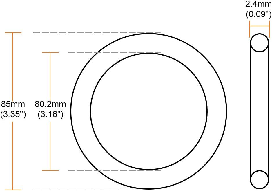 sourcing map Fluorine Rubber O-Rings, 85mm OD 80.2mm ID 2.4mm Width FKM Seal Gasket for Machinery Plumbing Green, Pack of 5 - Image 4