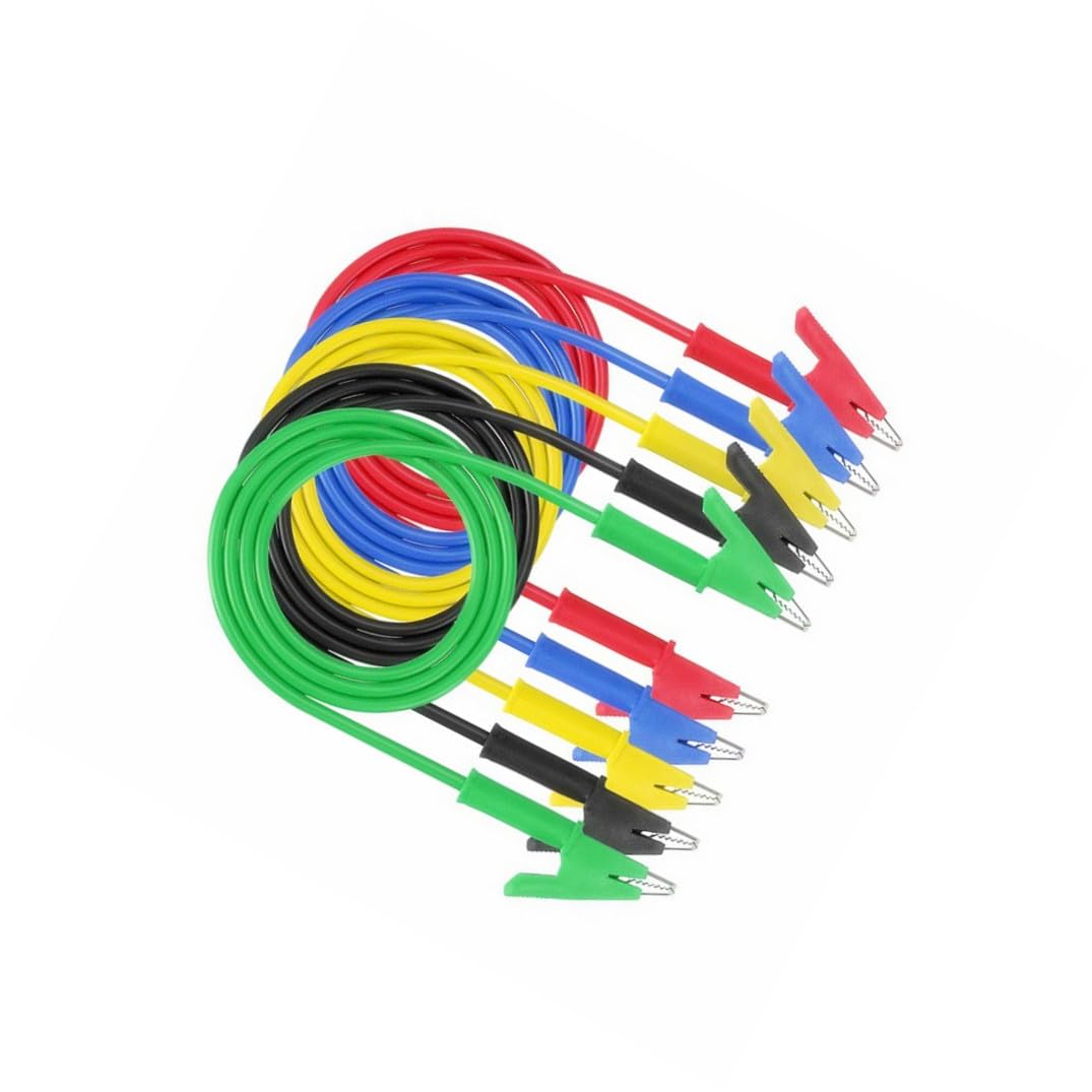 Aofan 15A Heavy Duty Alligator Clips Electrical Test Leads Set - 5 Colour Jumper Wires with PVC Silicone Cables, 100cm for Electrical Testing, Experiments, Circuit Connections