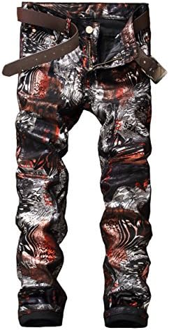 TMBSE Men's Skinny Fit Leather PU Casual Pant (W36(US 34), Printed)