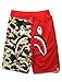 Shark Pattern Camouflage Stitching Shorts Men Drawstring Black Sports Shorts (Large, Red)