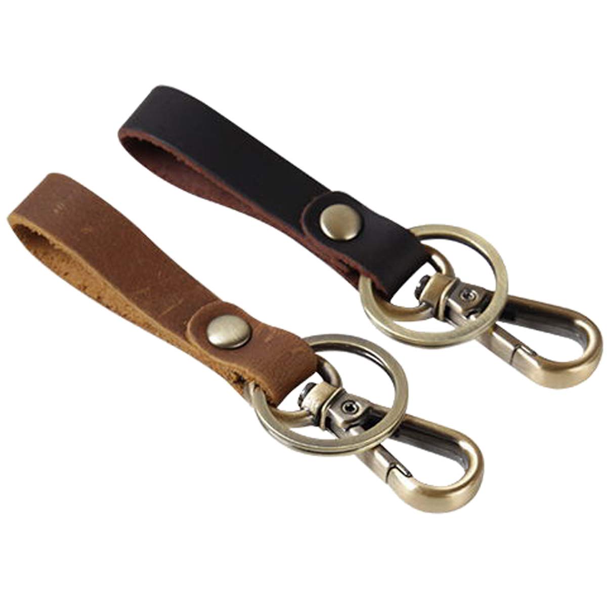 Aileder Leather Keychain Car Keyring Belt Key Holder Crazy Horse Leather Strap Valet Key Chain Key Ring Key Fob Lanyard (2 PCS Brown and Dark Brown)