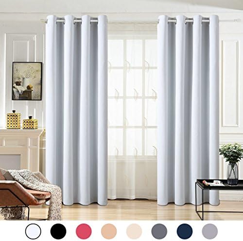 MAEVIS Blackout Curtains 2 Panels for Bedroom Grommet Top,Light Blocking Draperies Room Darkening Thermal Insulated Window Curtain for Living Room（W52xL95 inch,Greyish White）