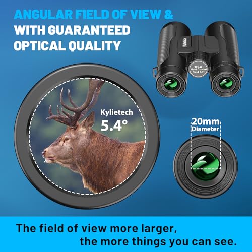 Powerful Adult Binoculars, Kylietech 12x42 Compact Binoculars with Tripod, Waterproof Binoculars with BAK-4 Prisms, FMC Lens, Phone Adapter for Photography, Stargazing