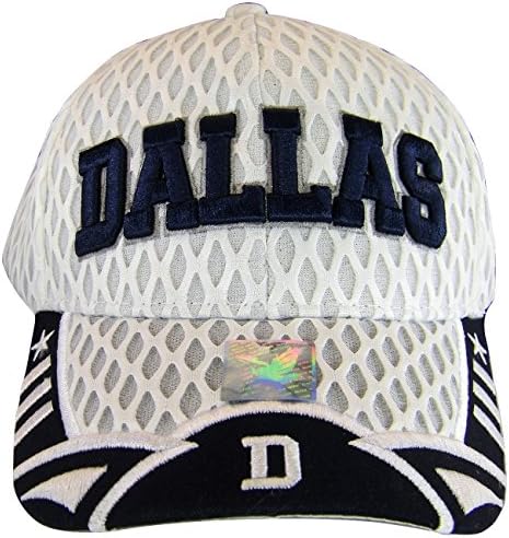 Dallas Texas Script & Stars Summer Mesh Adjustable Baseball Caps (White/Navy Script)