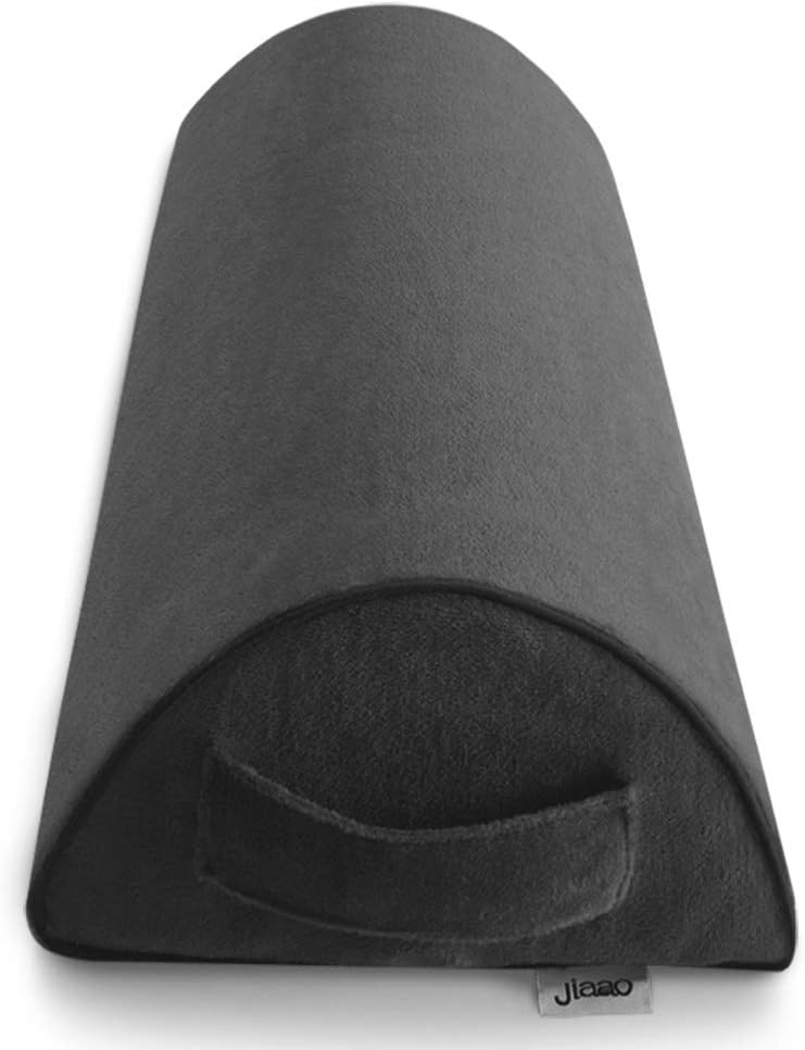 Jiaao Half-Moon Bolster Pillow for Back Pain Memory Foam Knee Support Pillow for Side & Back Sleepers, Orthopedic Half Round Leg Elevator for Sleep, Including Bonus Cover with Invisible Zipper, Gray