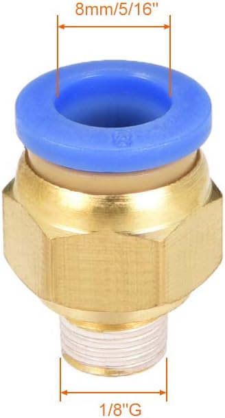 sourcing map Straight Pneumatic Push to Quick Connect Fittings G1/8 Male x 8mm Tube OD 8pcs, Gold,blue, G1/8 x 8mm - Image 3