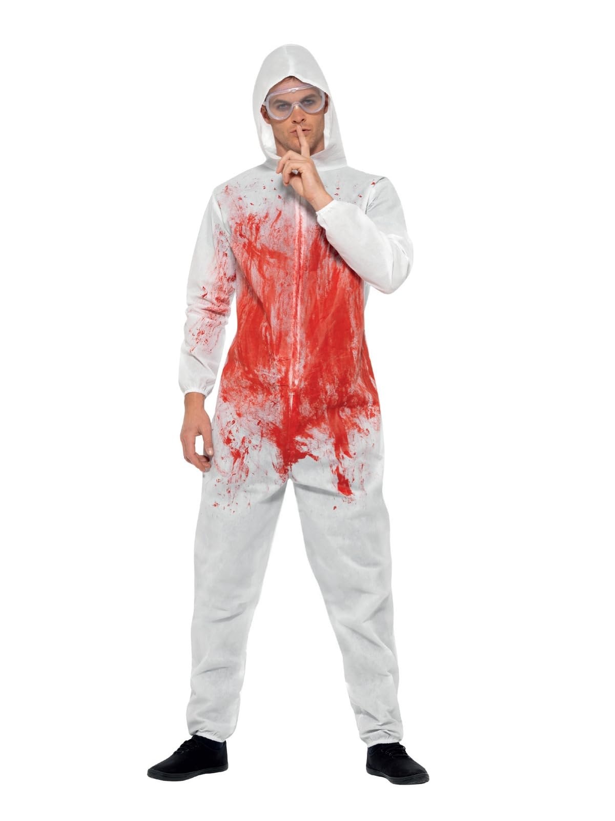 Smiffys Bloody Forensic Overall Costume, Red with Goggles & Jumpsuit, Halloween Adult Fancy Dress, Halloween Dress Up Costumes