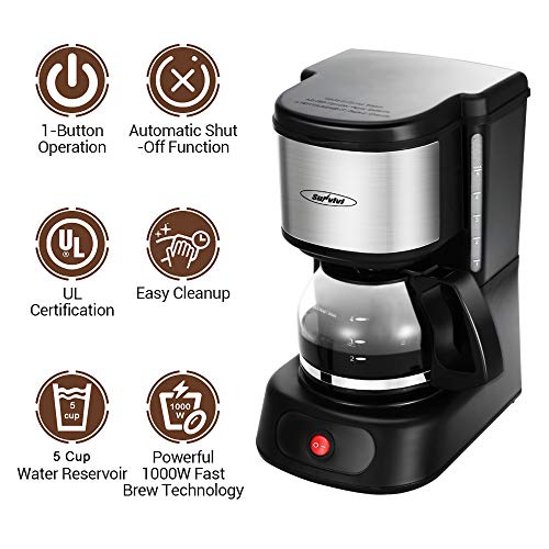 5Cup Coffee Maker, HEYNEMO Small Coffee Maker with Glass Carafe and