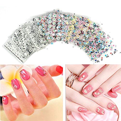 CINEEN 50 Sheets 3D Nail Sticker Nail Art Sticker Manicure Attractive Black + White + Colorful Fashion Accessories…