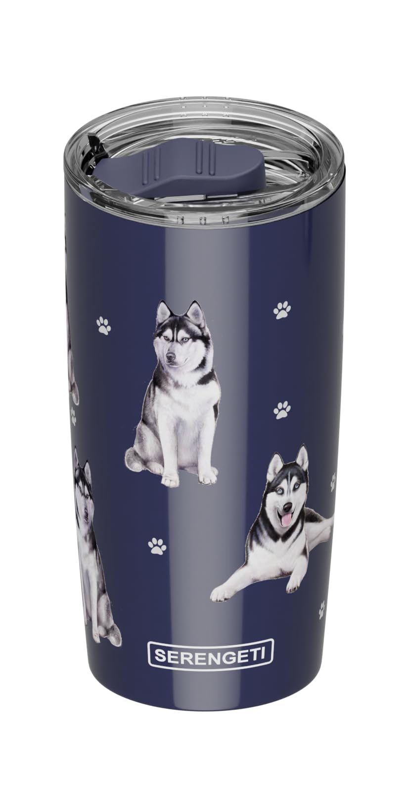 SERENGETI Siberian Husky 20 Oz. Stainless Steel, Vacuum Insulated Tumbler with Spill Proof Lid - 3D Print - Insulated Travel mug for Hot or Cold Drinks (Siberian Husky Tumbler)