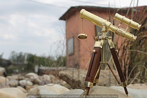 Nautical Handheld Double Barrel Spyglass Pirate Telescope 10 Inches Marine Antique Brass Spyglass Scope Telescope With Wooden Tripod Stand Collectible Gift Item