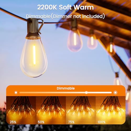 WOWLUMEN 150FT Outdoor String Lights, 62 Tear-drop LED Filament Bulbs, 2200K Cozy Warm, Connectable Hanging Lights for Outside, Shatterproof Waterproof for Patio Backyard Porch Garden Bistro UL Listed