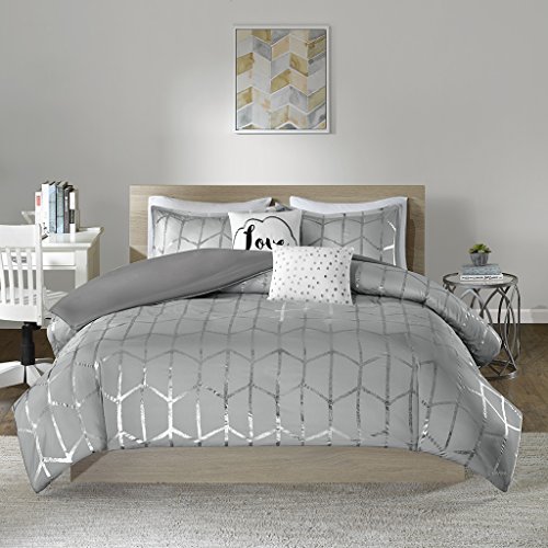 Intelligent Design Raina Metallic Printed Duvet Cover Set Grey/Silver